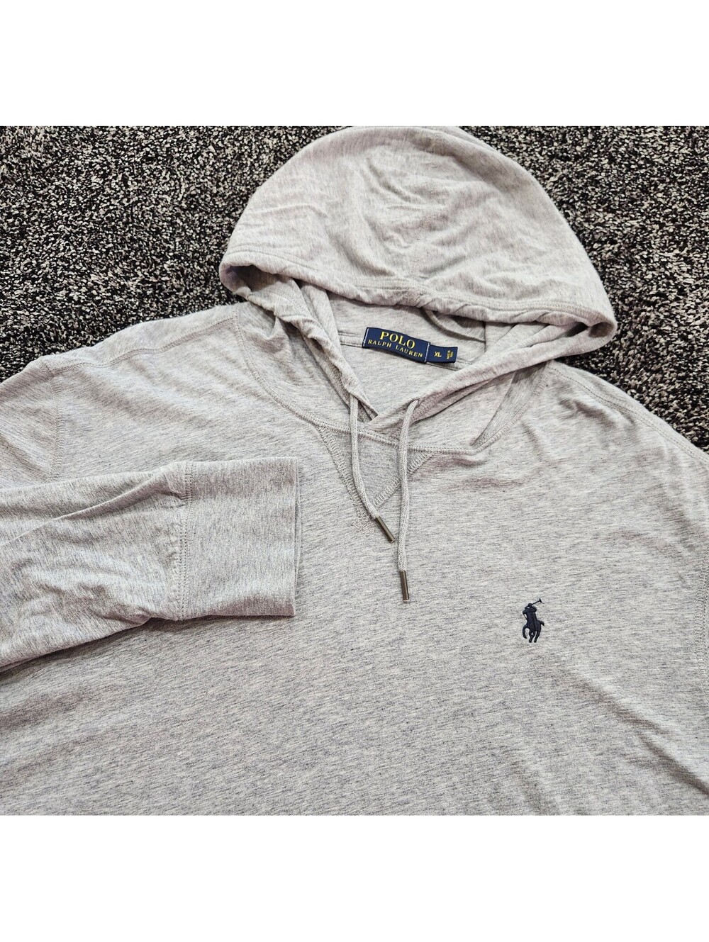 Polo Ralph Lauren Men Gray Hoodie Pullover Long Sleeve Pony Light Weight Size XL
